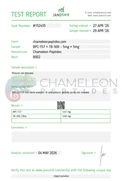 BPC-157 + TB-500 Batch B002 Certificate of Analysis
