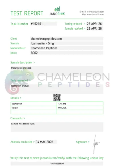 Ipamorelin Batch B002 Certificate of Analysis