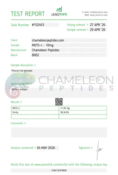 MOTS-C Batch B002 Certificate of Analysis