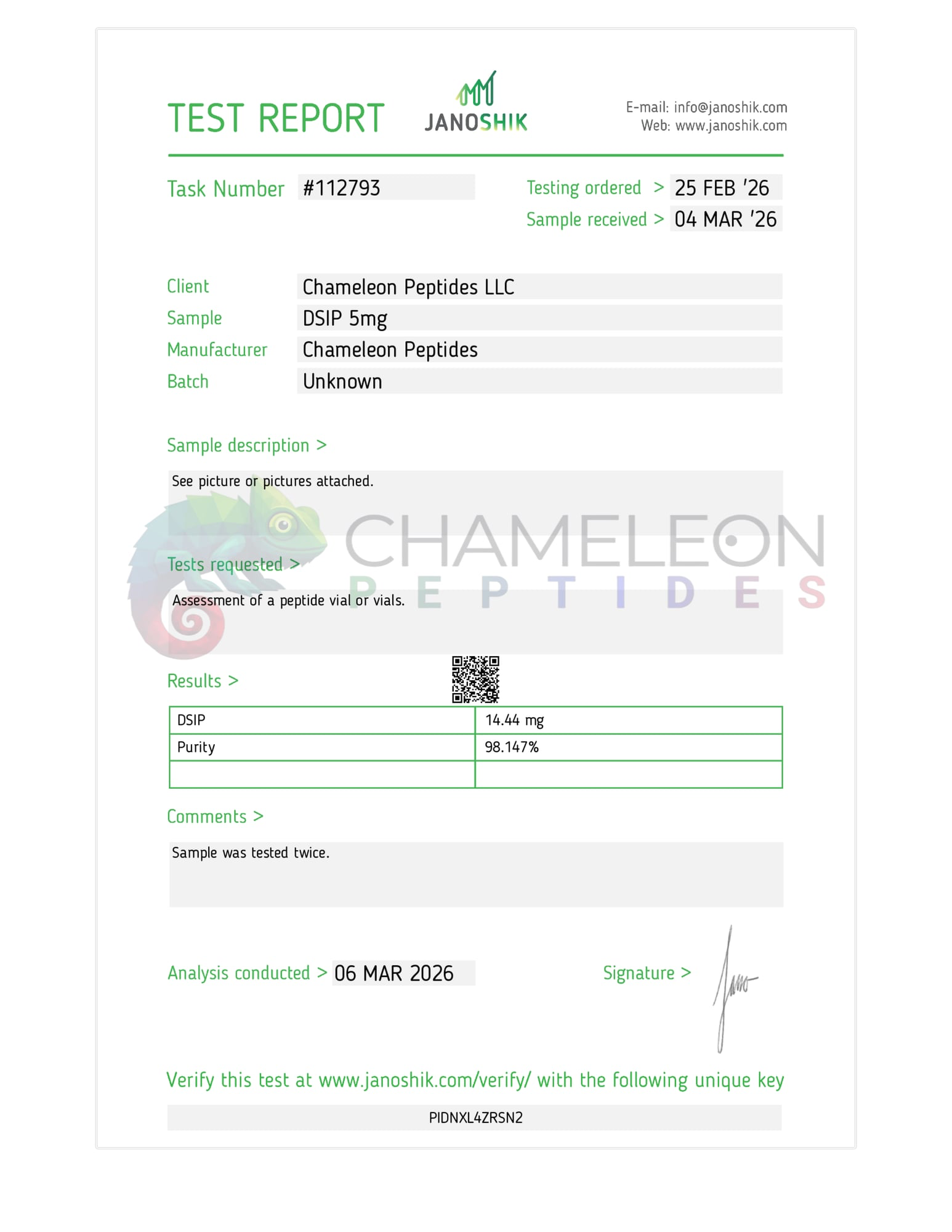 DSIP Certificate of Analysis