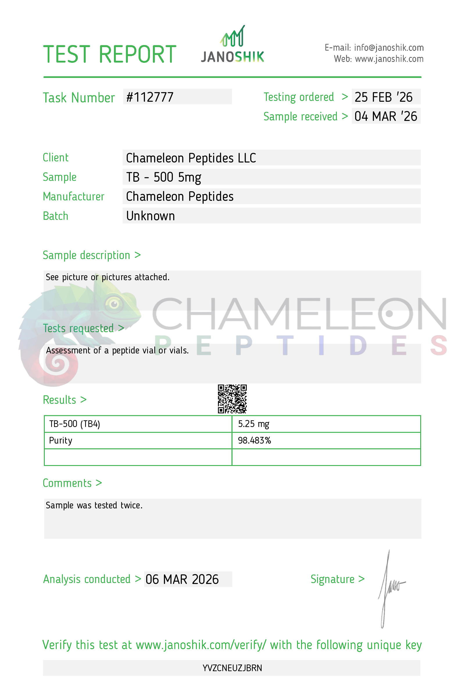 TB-500 Certificate of Analysis
