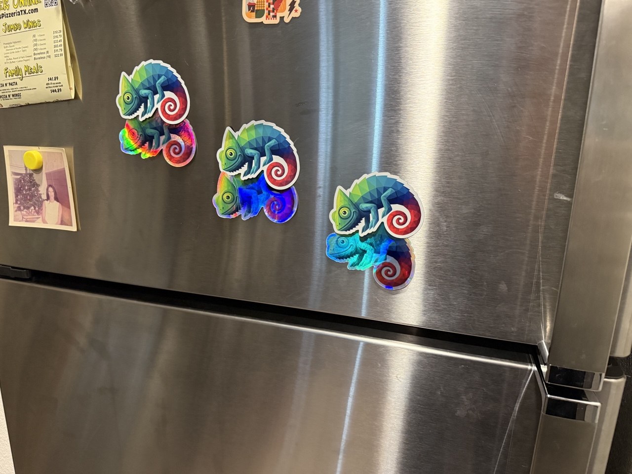 Holographic Chameleon sticker on stainless steel