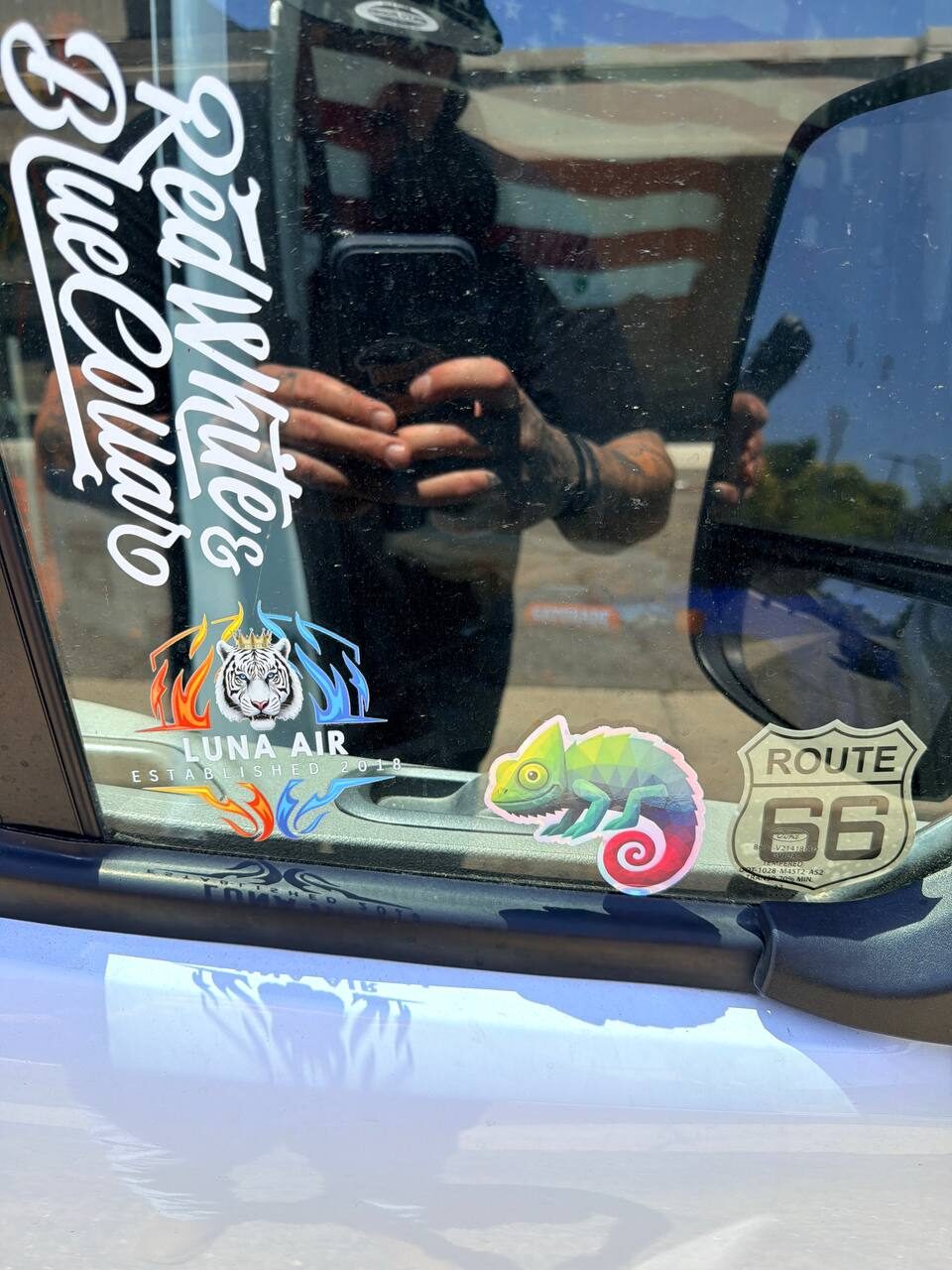 Chameleon Peptides sticker on a truck window in Sacramento